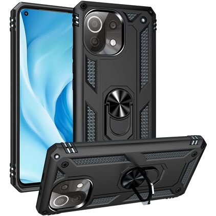 Mobigear Armor Ring Xiaomi Mi 11 Lite Plastique rigide Coque arrière Antichoc avec bague de maintien - Noir