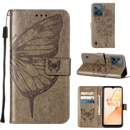 Mobigear Butterfly Housse Realme C31 Etui Porte-Monnaie - Gris