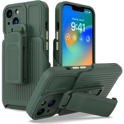 Mobigear Explorer Coque iPhone 14 Coque arrière Rigide Anti-Chocs avec Support Amovible - Vert