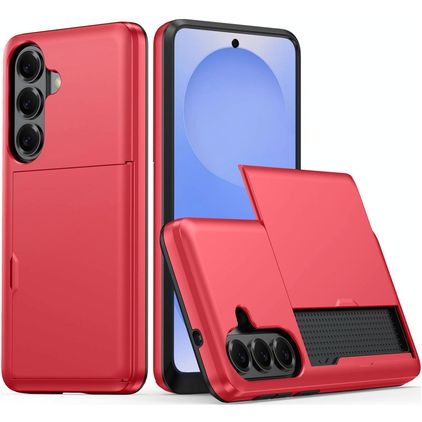 Mobigear Card Coque Samsung Galaxy S26 Plus Coque arrière Rigide Anti-Chocs avec Porte-Cartes - Rouge