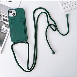 Mobigear Lanyard Card iPhone 15 Coque avec cordon en Silicone et Porte-Cartes - Vert Mobigear Lanyard Card iPhone 15 Coque avec cordon en Silicone et Porte-Cartes - Vert