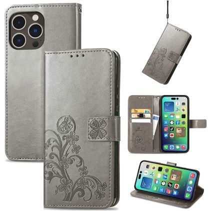 Mobigear Clover Housse iPhone 15 Pro Max Etui Porte-Monnaie - Gris