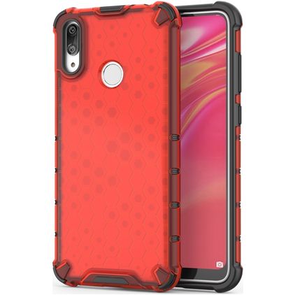 Mobigear Honeycomb Coque Huawei Y7 (2019) Coque arrière Rigide Anti-Chocs - Rouge
