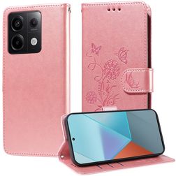 Mobigear Flowers POCO X6 Étui Portefeuille - Rose doré