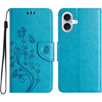 Mobigear Flowers Housse iPhone 16 Plus Etui Porte-Monnaie - Bleu