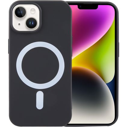 Mobigear Rubber Touch Coque iPhone 15 Plus MagSafe Coque arrière en Silicone - Noir