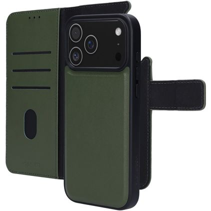 Mobiparts iPhone 17 Pro Max Coque Cuir véritable Étui 2en1 avec coque amovible Portefeuille - Vert