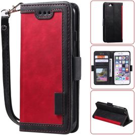 Mobigear Two Tone Housse iPhone SE (2022) Etui Porte-Monnaie - Noir / Rouge