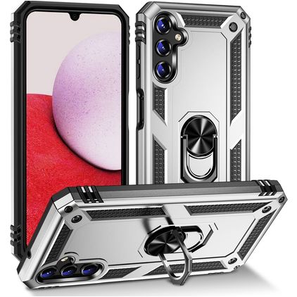 Mobigear Armor Ring Coque Samsung Galaxy A14 Coque arrière Rigide Anti-Chocs avec Anneau-Support - Argent
