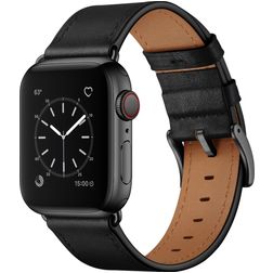Mobigear Firenze Bracelet Cuir Apple Watch Fermeture boucle ardillon - 49/46/45/44 mm - Noir