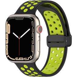 Mobigear Sport Plus Mag Bracelet Silicone pour Apple Watch Fermeture magnétique - 42/41/40/38 mm - Noir / Vert