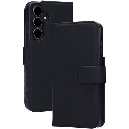 Mobiparts Wallet Housse Samsung Galaxy S25 FE Etui en Cuir Véritable Porte-Monnaie - Noir