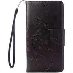 Mobigear Flowers Housse iPhone SE (2020) Etui Porte-Monnaie - Noir