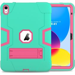 Mobigear ShieldStand Coque iPad 11 (2025) Coque arrière en Plastique rigide,Silicone + Support Amovible - Rose / Turquoise