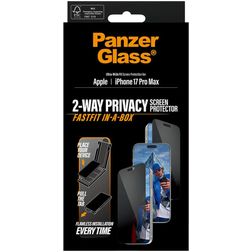 PanzerGlass FastFit iPhone 17 Pro Max Verre trempé Protection d'écran Confidentialité - Compatible Coque + Cadre d'installation - Noir
