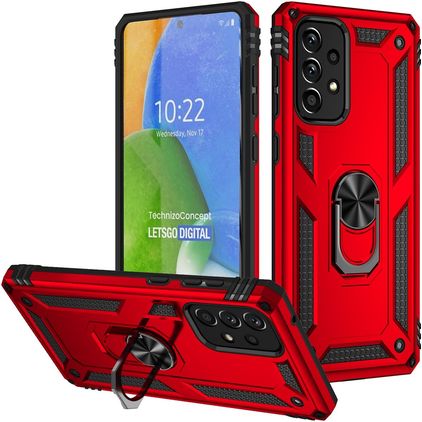Mobigear Armor Ring Samsung Galaxy A73 Plastique rigide Coque arrière Antichoc avec bague de maintien - Rouge