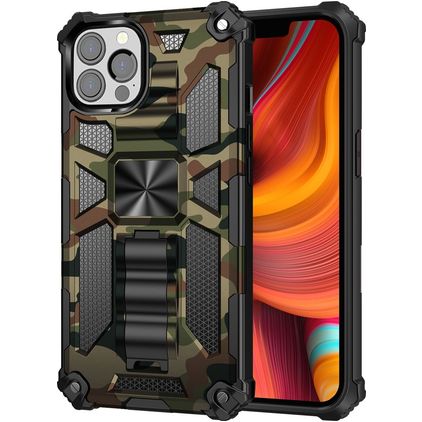Mobigear Armor Stand Coque iPhone 13 Pro Coque arrière Rigide Anti-Chocs avec Support Amovible - Vert