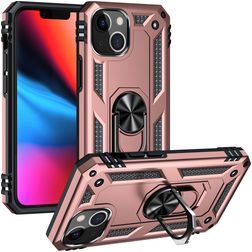Mobigear Armor Ring Coque iPhone 14 Plus Coque arrière Rigide Anti-Chocs avec Anneau-Support - Rose doré