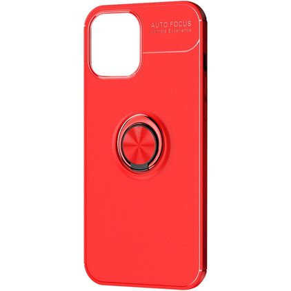 Mobigear Armor Ring Coque iPhone 12 Pro Max Coque arrière en TPU Souple Anti-Chocs avec Anneau-Support - Rouge