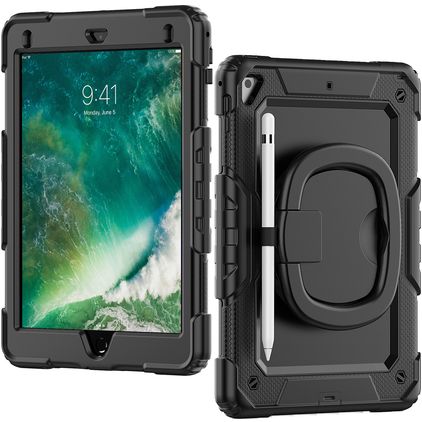 Mobilize Rotating Defender Coque iPad 6 (2018) Coque arrière en Plastique rigide,Silicone + Bandoulière + Support Amovible - Noir