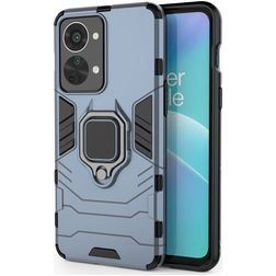 Mobigear Armor Ring OnePlus Nord 2T 5G Plastique rigide Coque arrière Antichoc avec bague de maintien - Bleu