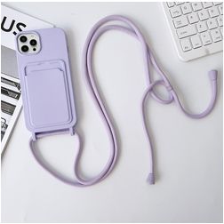 Mobigear Lanyard Card iPhone 15 Pro Coque avec cordon en Silicone et Porte-Cartes - Violet