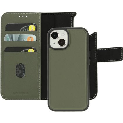 Mobiparts Housse iPhone 15 MagSafe Etui avec Coque Détachable en Cuir Véritable Porte-Monnaie - Vert