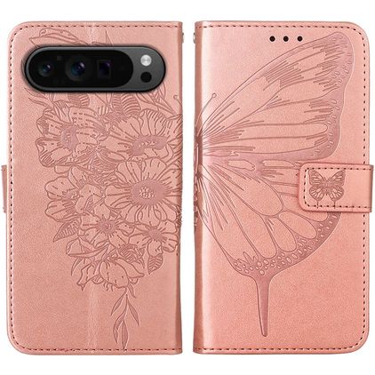 Mobigear Butterfly Housse Google Pixel 9 Pro Etui Porte-Monnaie - Rose doré