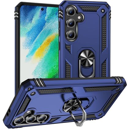 Mobigear Armor ring Samsung Galaxy S24 FE Plastique rigide Coque arrière Antichoc avec bague de maintien - Bleu