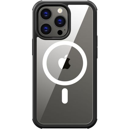 Valenta Full Cover Coque iPhone 14 Plus MagSafe Coque arrière en Verre trempé Anti-Chocs - Transparent / Noir