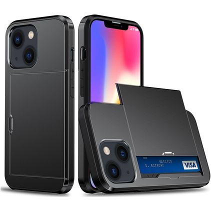 Mobigear Card Coque iPhone 15 Coque arrière Rigide Anti-Chocs avec Porte-Cartes - Noir