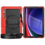 Mobigear SureGrip Xtreme Coque Samsung Galaxy Tab S9 Ultra Coque arrière en Plastique rigide,Silicone + Bandoulière + Support Amovible - Noir / Rouge