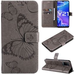 Mobigear Butterfly Housse Vivo Y21s Etui Porte-Monnaie - Gris