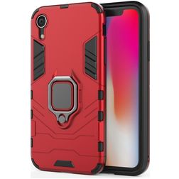 Mobigear Armor Ring Coque iPhone XR Coque arrière Rigide Anti-Chocs avec Anneau-Support - Rouge