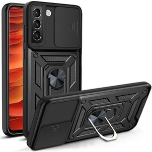 Mobigear Armor Ring Cam Slide Coque Samsung Galaxy S22 Coque arrière Rigide Anti-Chocs avec Anneau-Support et Protecteur Lentilles - Noir