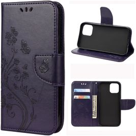 Mobigear Flowers Housse iPhone 12 Pro Etui Porte-Monnaie - Violet