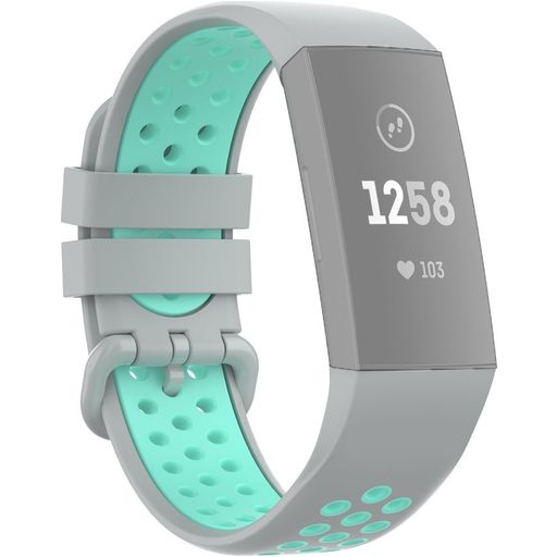 Mobigear Sport Plus Buckle Bracelet Silicone Fitbit Charge 3 Fermeture boucle ardillon - Gris / Turquoise