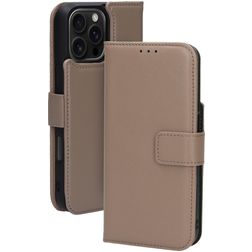 Mobiparts Housse iPhone 16 Pro Max MagSafe Etui avec Coque Détachable en Cuir Véritable Porte-Monnaie - Taupe