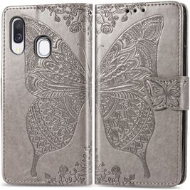 Mobigear Butterfly Housse Samsung Galaxy A40 Etui Porte-Monnaie - Gris