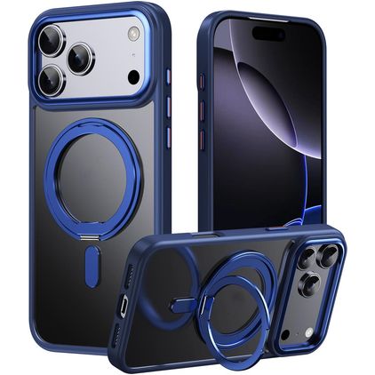 Mobigear Frosted Mag Coque iPhone 17 Pro MagSafe Coque arrière Rigide avec Support Amovible - Bleu