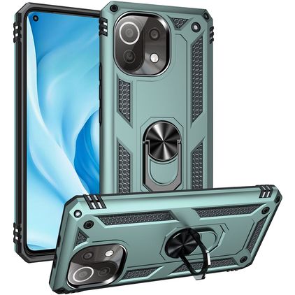 Mobigear Armor Ring Coque Xiaomi Mi 11 Lite Coque arrière Rigide Anti-Chocs avec Anneau-Support - Vert