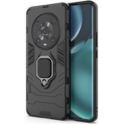 Mobigear Armor Ring HONOR Magic 4 Pro Plastique rigide Coque arrière Antichoc avec bague de maintien - Noir