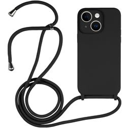 Mobigear Lanyard iPhone 15 Plus Coque avec cordon en Silicone - Noir
