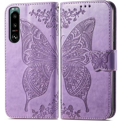 Mobigear Butterfly Housse Sony Xperia 5 IV Etui Porte-Monnaie - Violet