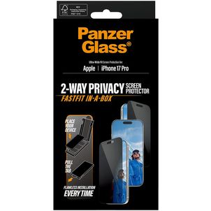 PanzerGlass FastFit iPhone 17 Pro Verre trempé Protection d'écran Confidentialité - Compatible Coque - Noir