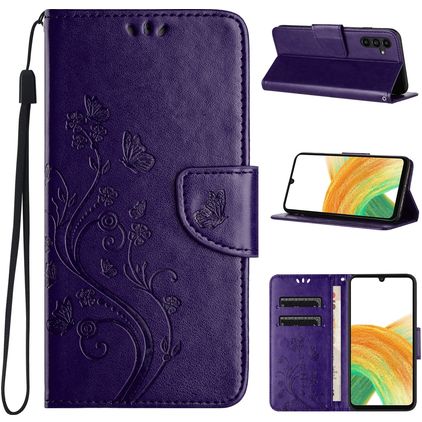 Mobigear Flowers Housse Samsung Galaxy A55 Etui Porte-Monnaie - Violet