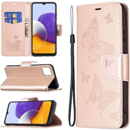 Mobigear Butterfly Housse Samsung Galaxy A22 5G Etui Porte-Monnaie - Rose doré