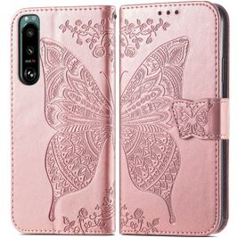 Mobigear Butterfly Housse Sony Xperia 5 IV Etui Porte-Monnaie - Rose doré