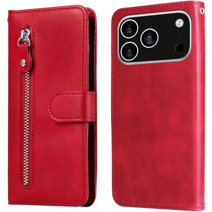 Mobigear Zipper Housse iPhone 17 Pro Etui Porte-Monnaie - Rouge