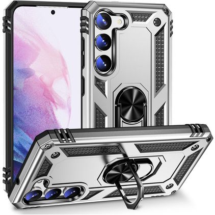 Mobigear Armor Ring Coque Samsung Galaxy S23 Plus Coque arrière Rigide Anti-Chocs avec Anneau-Support - Argent